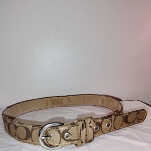 Coach Beige Signature Canvas Belt with Silver Buckle